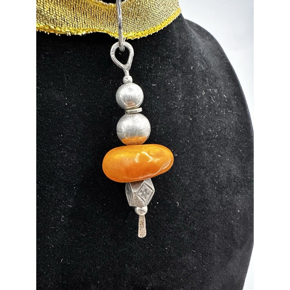 Baltic Amber Pendant Sterling Silver Tuareg Tribe Beads Artisan Handcrafted